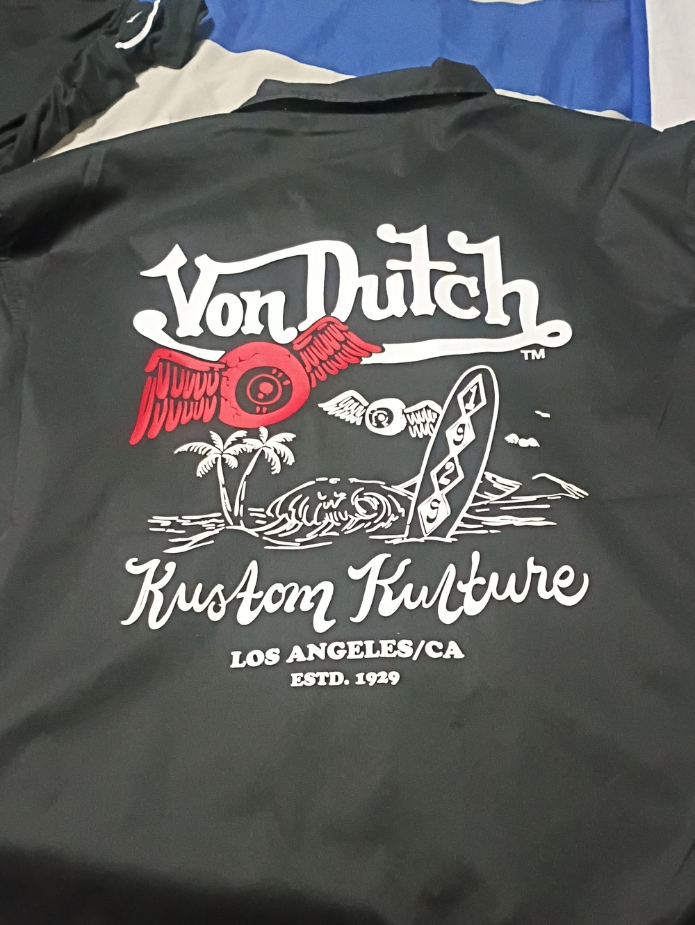 Von Dutch Black Jacket with White & Red Surf Graphic